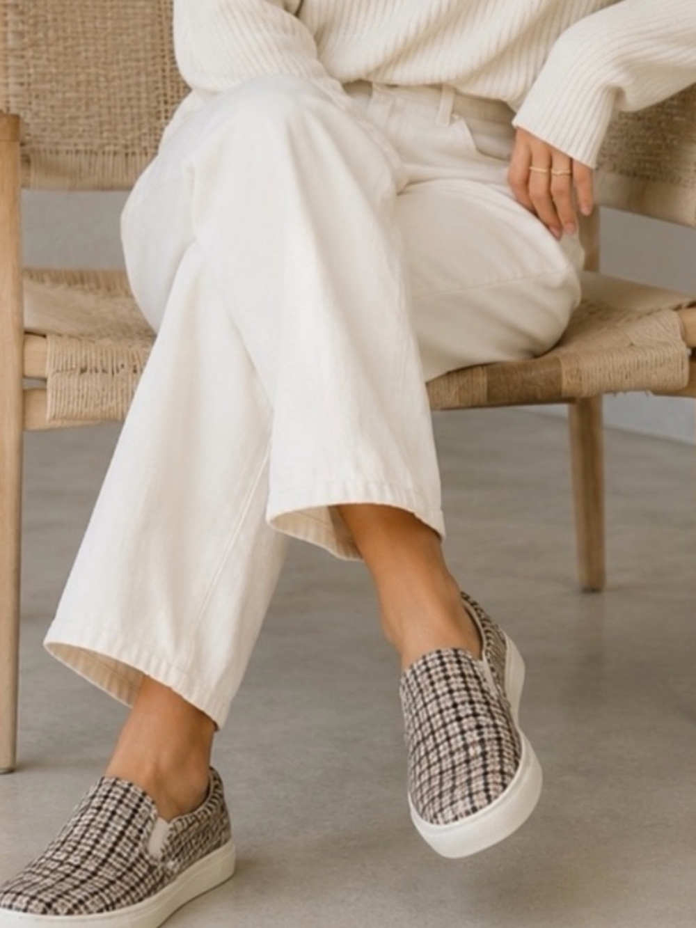 J.Crew Factory plaid Road Trip slip-on sneakers in a dusty tan houndstooth